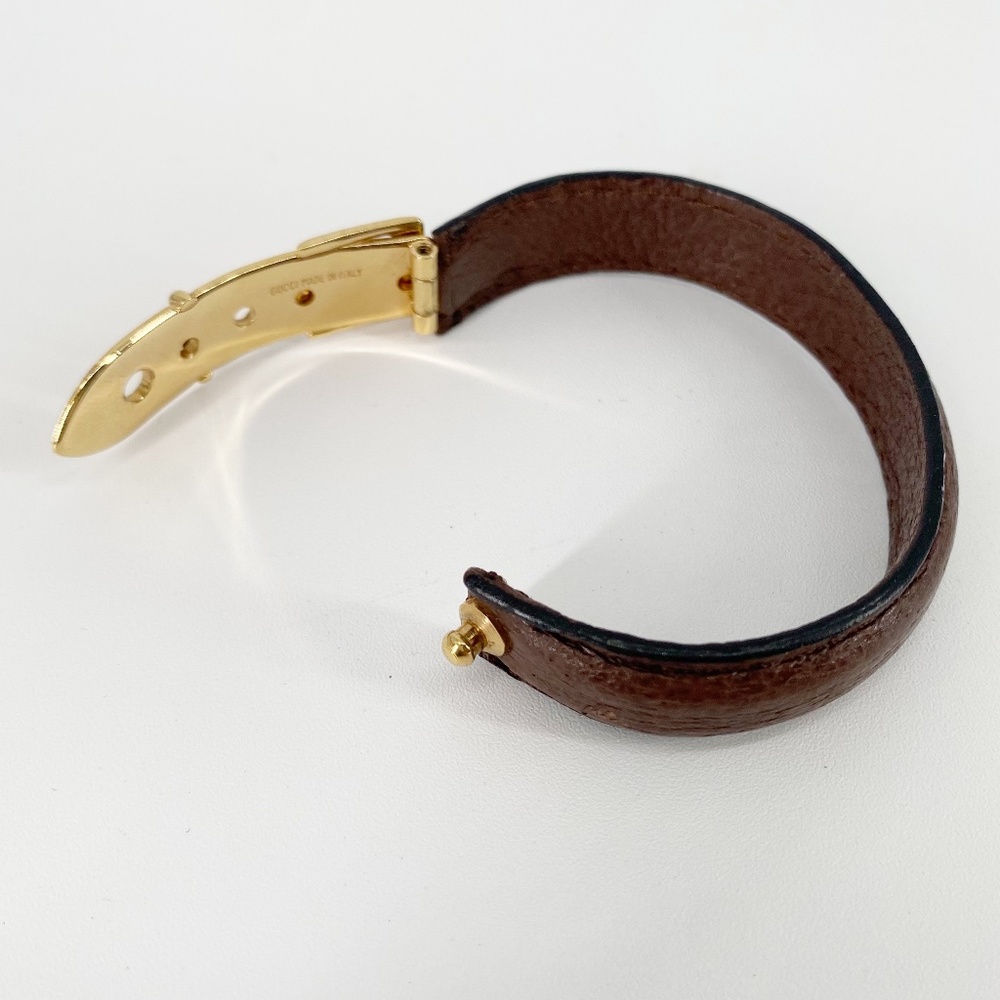 Gucci Brown Leather Gold Belt Buckle Bangle Bracelet - Picture 5 of 7
